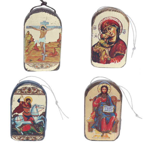 Catholic, Christian, Greek, Orthodox Wooden Icon Ornaments, G. DeBrekht (Set)