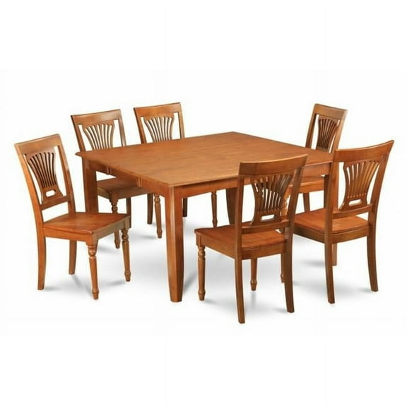 Wooden Imports Furniture 9PC Parfait Square Table with 18in.Butterfly Leaf & 8 Faux Leather upholstered Seat Chairs in Saddle Brown Finish