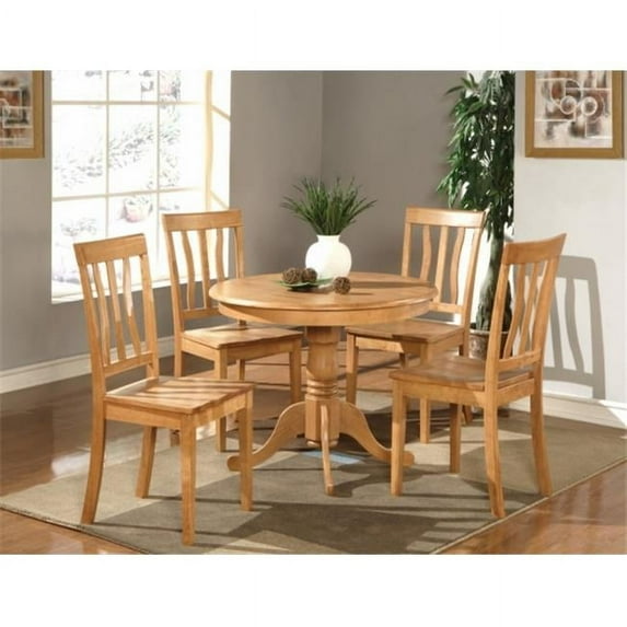 Wooden Imports Furniture AN3-OAK-W 3 PC Antique Round Kitchen 36 in. Table and 2 Chairs with Wood seat in Oak Finish