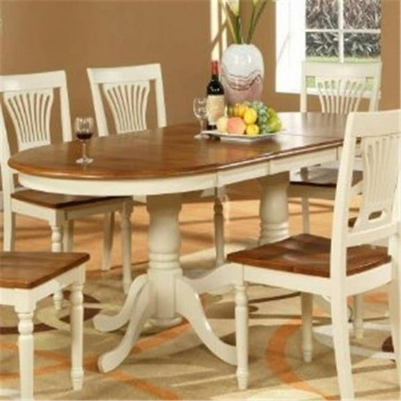 Wooden Imports Furniture PLV09-T-BU&CH Plainville Double Pedestal Table with 18 in. butterfly Leaf - Buttermilk & Cherry.
