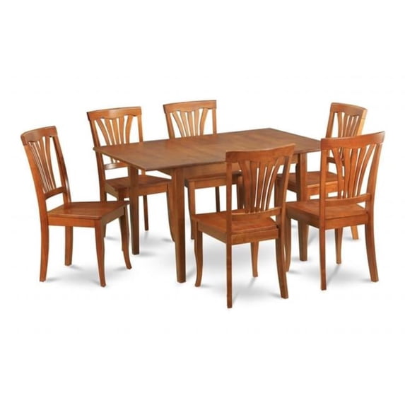 Wooden Imports Furniture PSA7-SBR-W 7PC Picasso Rectangular Table and 6 Avon Wood Seat Chairs - Saddle Brown Finish