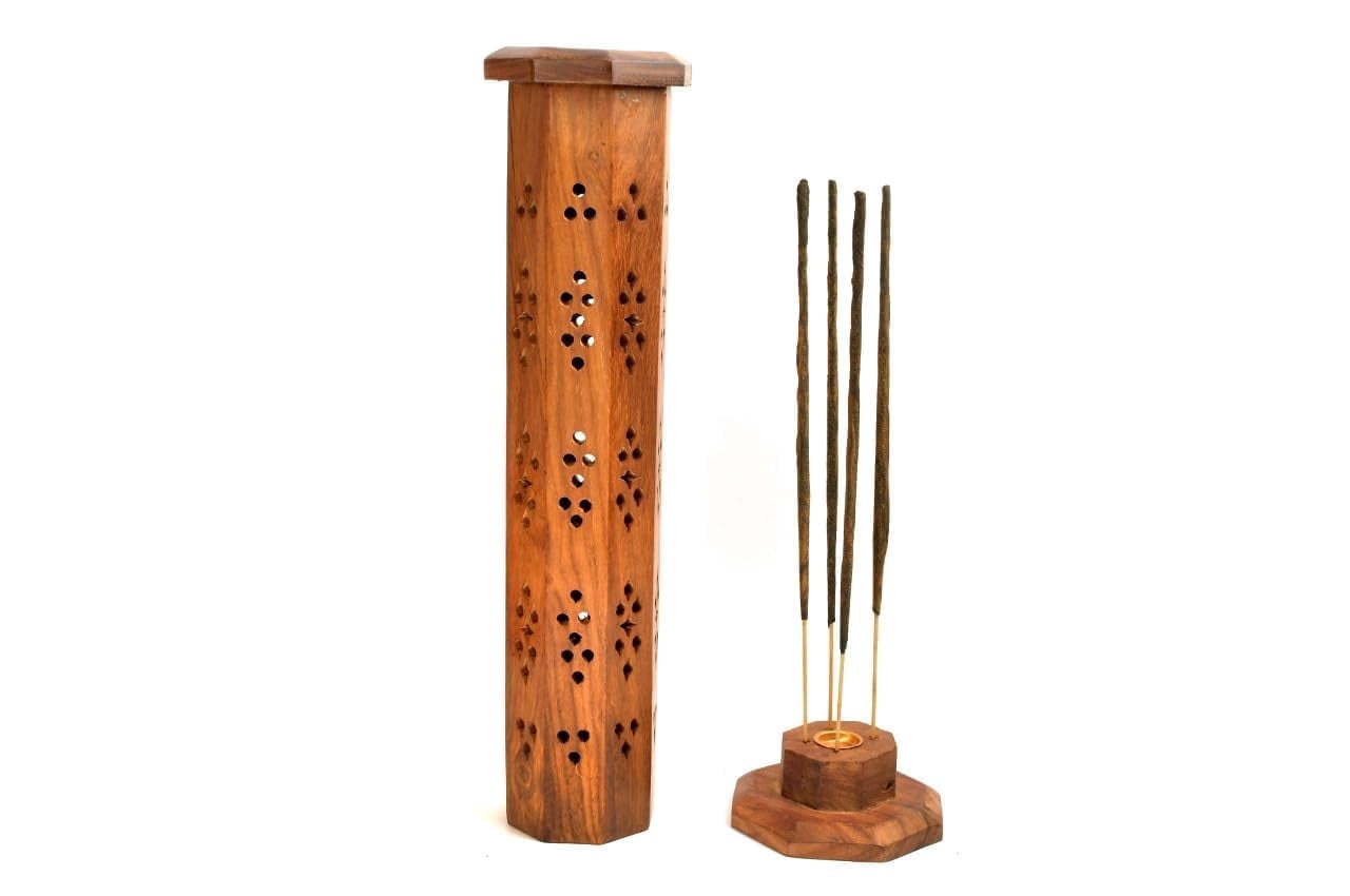 Wooden Incense Stick Holder, Dhoopbatti/Cone Burner Stand for Home & Office, GOL Tower Shape, 12 inch, Pack of 1