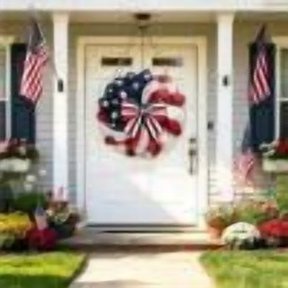 Wooden Independence Day Door Hanging Sign, Solid Wood Fade-Resistant Printing, USA Flag with Welcome Script and Red White Blue Bow, Ready to Hang on Porch Wall Fence
