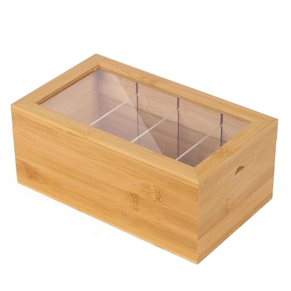 Wooden Index Card Holder, Desktop Organizer Box for Office, Wood Card Recipe Storage with Clear Lid, Light Brown