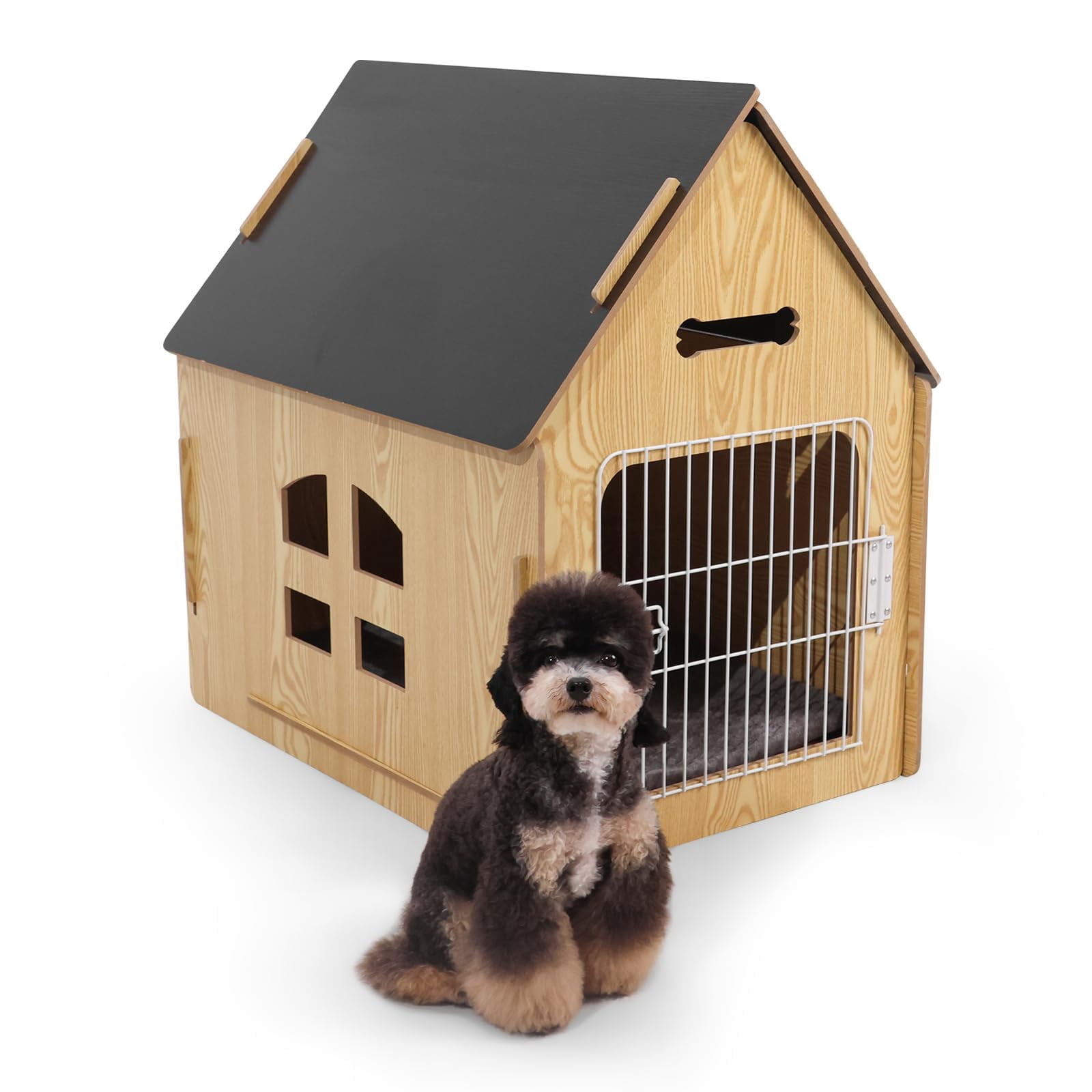 Wooden Indoor Dog House for Small Pets, Cozy Pet Bed with Air Vents, Elevated Floor Design, Warm Shelter for Puppies Cats Rabbits, Brown
