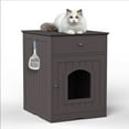 thumbnail image 1 of Wooden Indoor Pet Crate Cat Litter Box Enclosure with Drawer Side Table, 1 of 7