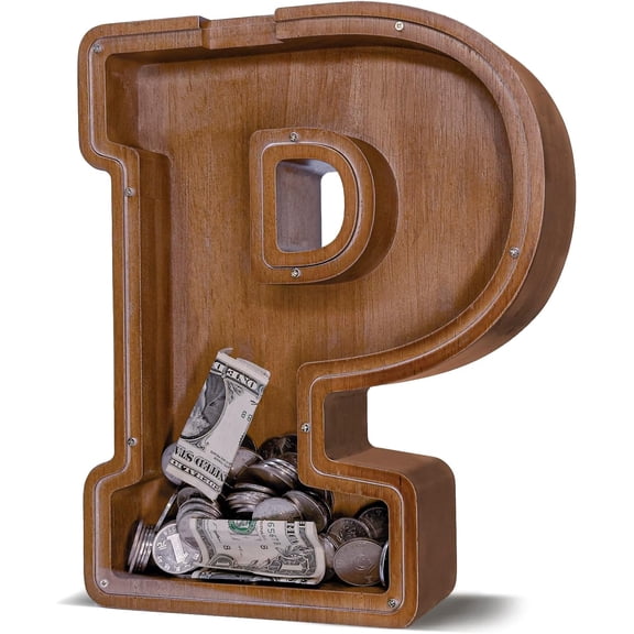 Wooden Initial Piggy Bank for Kids 12 Inch Personalized Letter Coin Bank