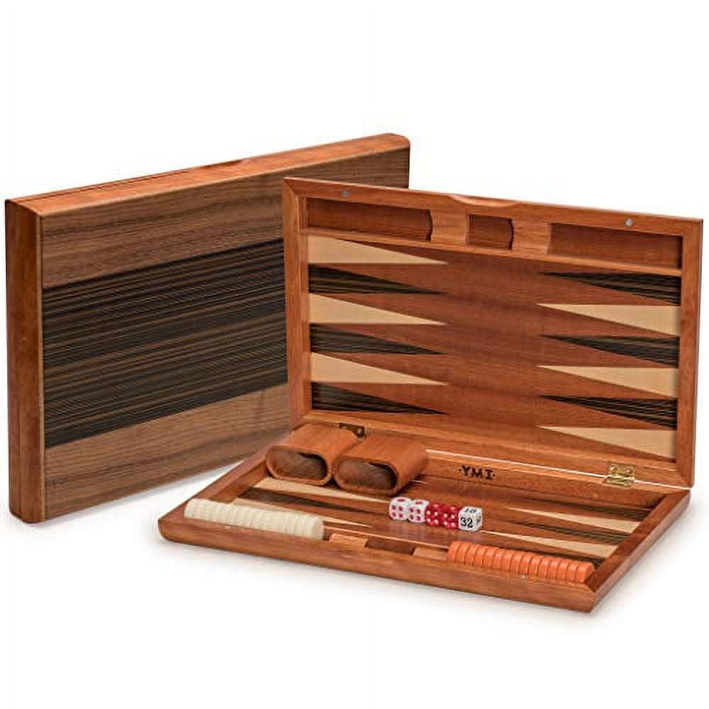 15-Inch Wooden Inlaid Backgammon Game Set with Acrylic Pieces