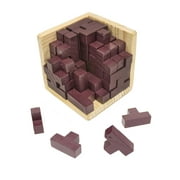 Wooden Intelligence Game 3D Wood Iq Puzzle Brain Teaser Magic Tetris Cube 54 Pc -Brown