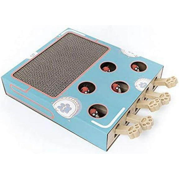Wooden Interactive Cat Toys All-in-One Interactive Whack-a-Mole Game, Scratch Pad & Hideout Box, Durable Fun for Indoor Kittens to Play, Scratch & Hide