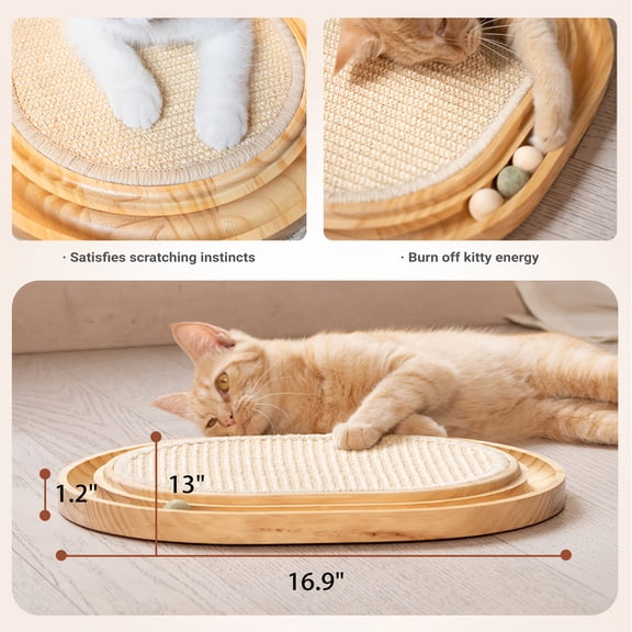Wooden Interactive Cat Track Toy for Indoor Cats, Encourages Scratching and Exercise with Engaging Moving Ball and Catnip Features