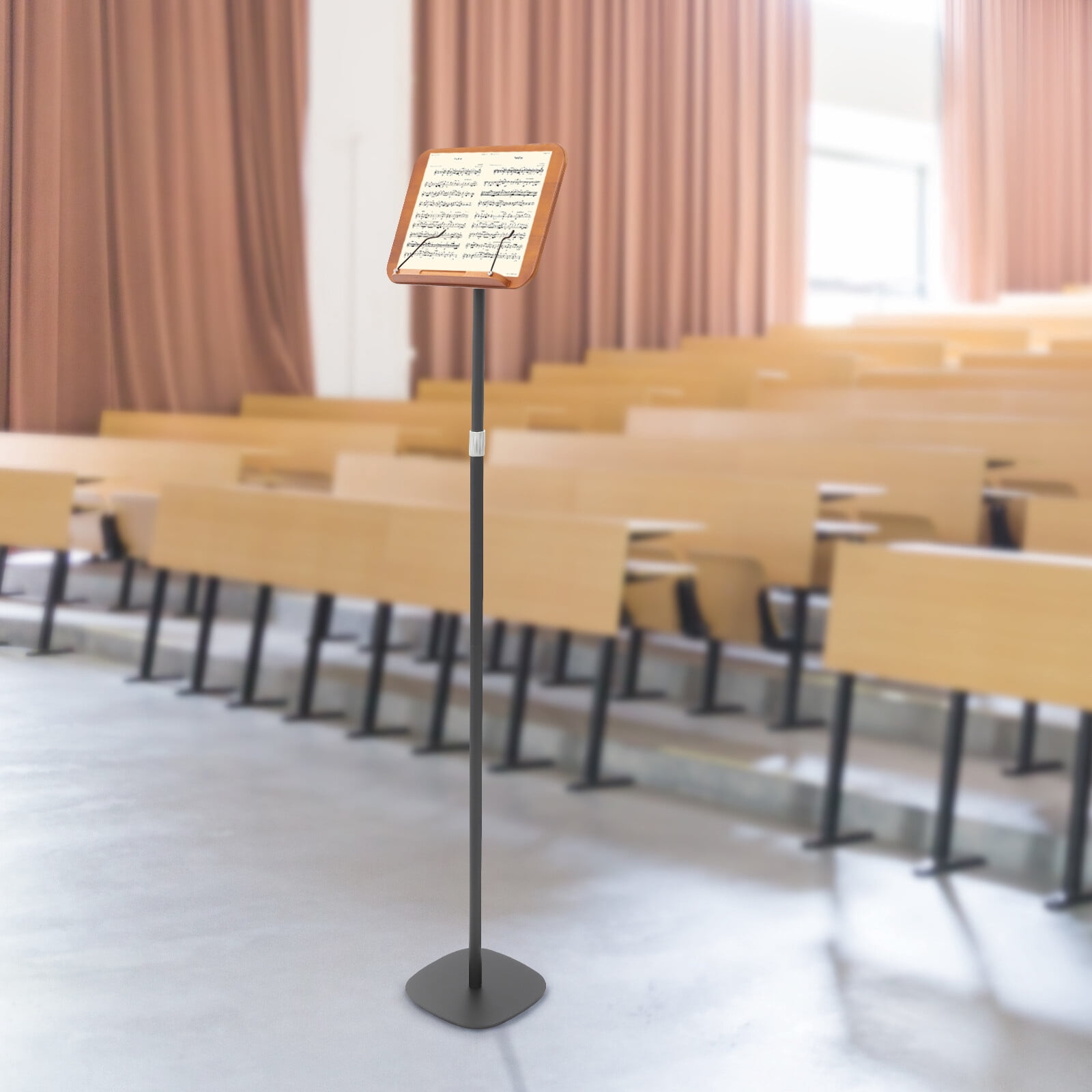 Wooden Iron Music Stand, Wood Book Stand, Multifunction Floor Mount Book Stand 15.4*10.4in for Schools, Bedrooms, Living Rooms