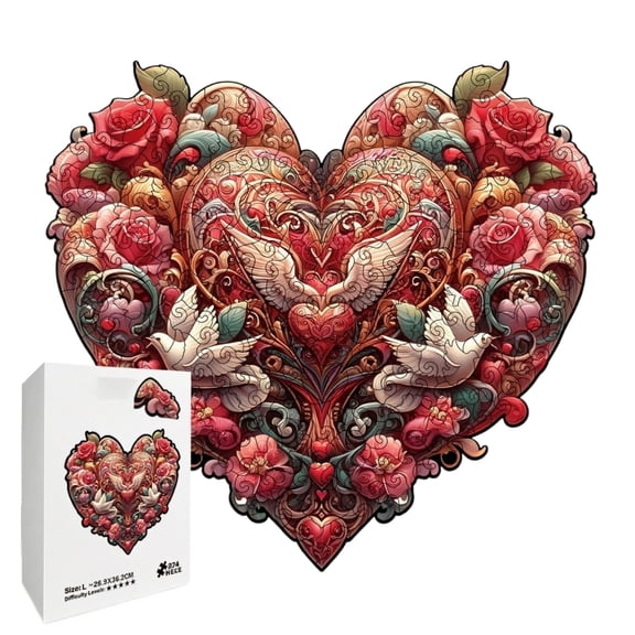 Wooden Irregular Jigsaw Puzzle, Handmade Heart Shaped, 1 Pack,Suitable for Adults Puzzle Lovers Valentine Hobby Collection