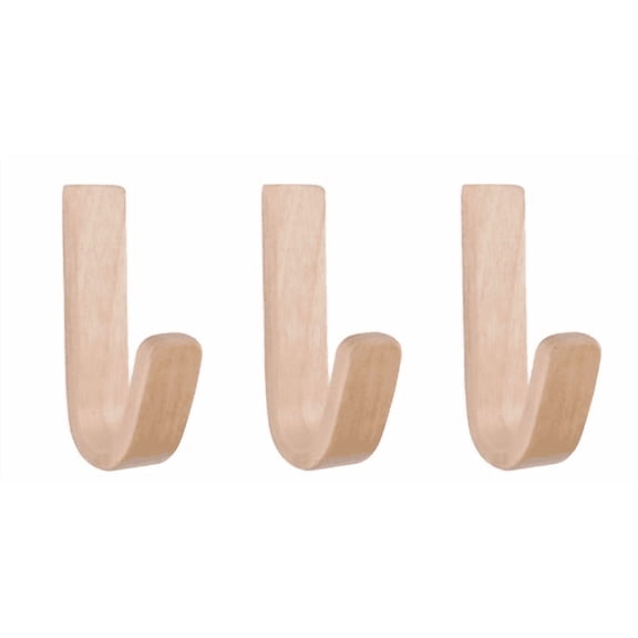 Wooden J Type Wall Hooks with Adhesive for Coats and Keys Natural Walnut Finish 6 Pack