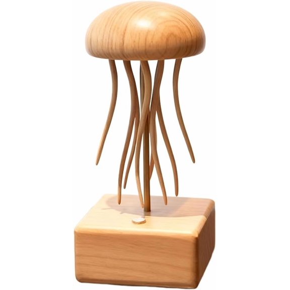 Wooden Jellyfish Automaton Sculpture, Moving Tentacle Mechanical Art Desktop Decor