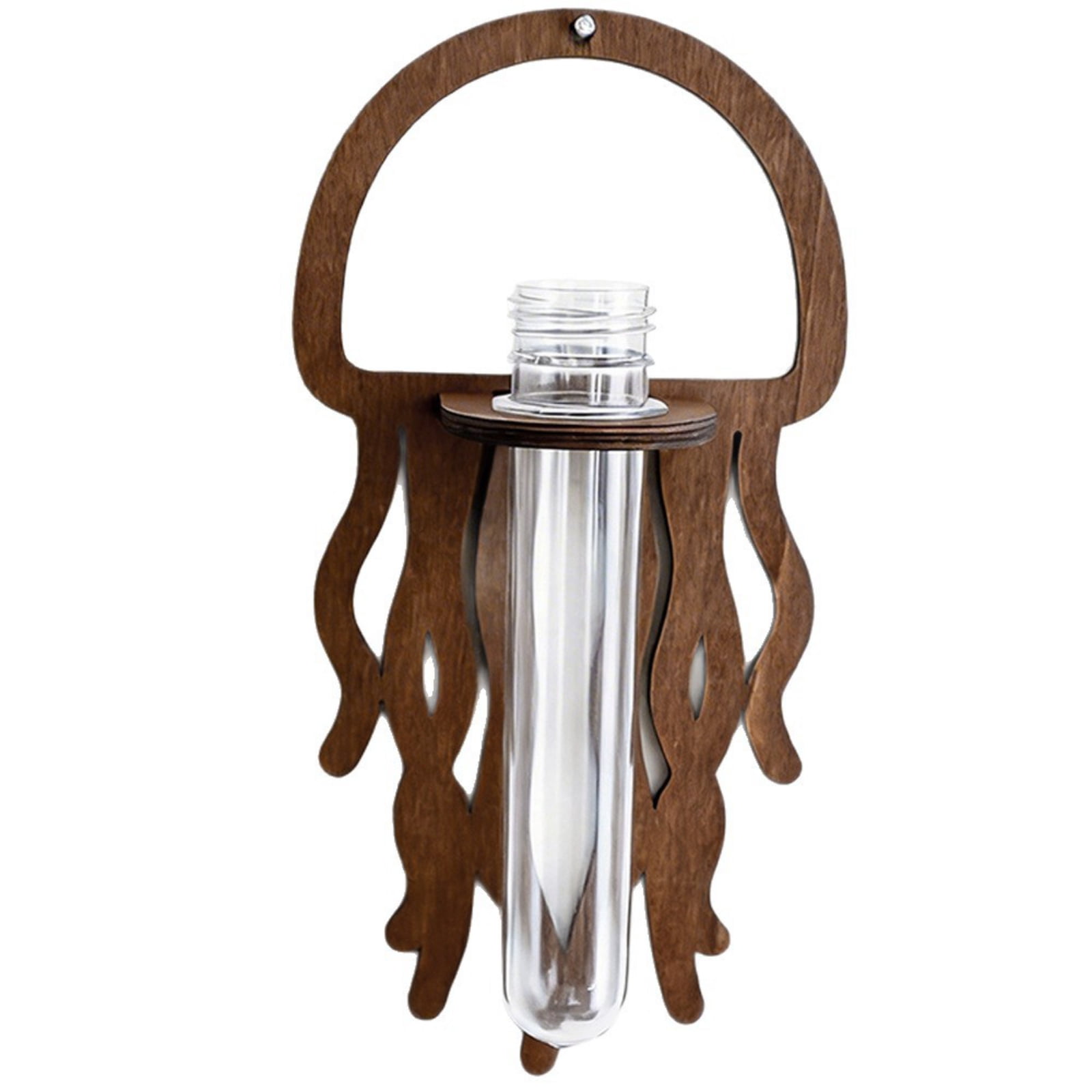 Wooden Jellyfish Shaped Wall Hanging Planter Propagation Station Glass Flower Vase for Hydroponics Plants, Bathroom, Home Office Living Room Decor Gift