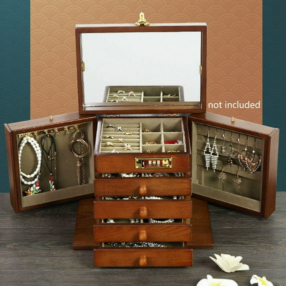 Wooden Jewelry Box Organizer With Combination Lock Lockable Large Dresser Top Jewelry Storage Container