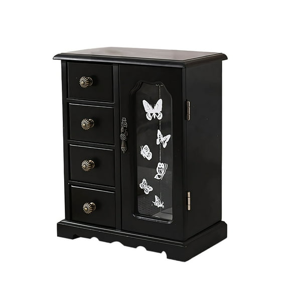 Wooden Jewelry Box for Women, Solid Organizer, Holder Mothers Day Gifts, Wood Case with Mirror Necklaces, Earring, Rings (4 Drawer)