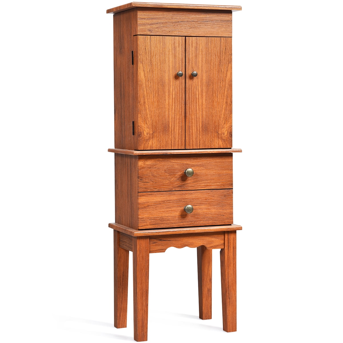 Wooden Jewelry Cabinet Chest Vintage Storage Dresser with Mirror