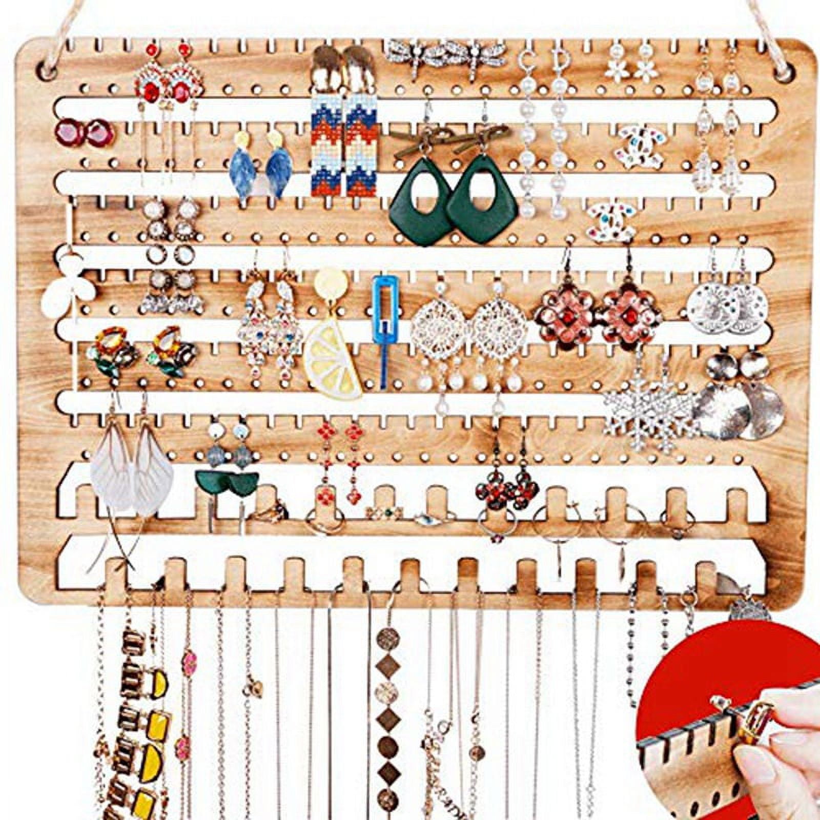 Wooden Jewelry Organizer Wall Mounted, Hanging Jewelry Organizer Earring Organizer Necklace
