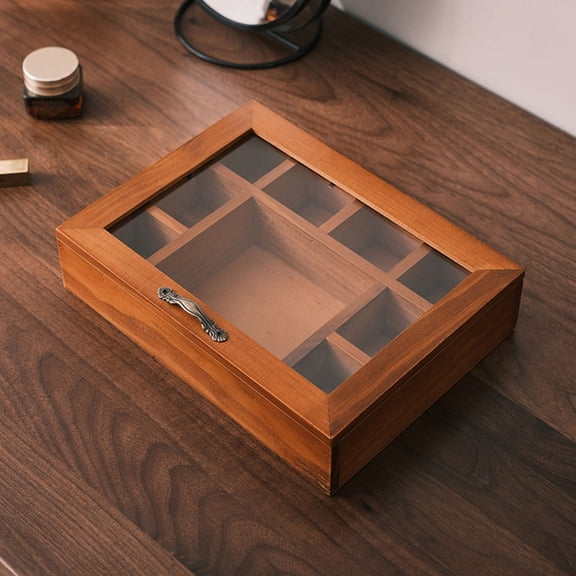 Wooden Jewelry Tea Organizer Box with Multiple Compartments Handcrafted Storage for Trinkets,Spices,Tea Bags,Dry Fruits Decorative Kitchen Desktop Accessory,Rustic Gift for Women Home