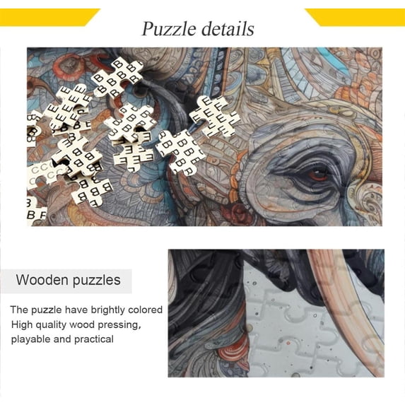 Wooden Jigsaw Puzzle 1000 Pieces Totem Elephant Print, Zigsaw with Alphabet Partition Storage Bag Easy to Solve, Fun Family Game Creative Gift for Friends Parents Grandparents