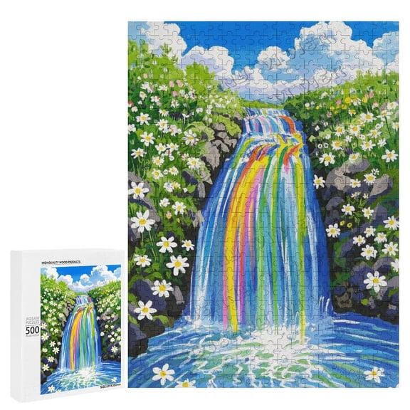 Wooden Jigsaw Puzzle (500 Pieces) Cascading Waterfall, Brain Training Puzzle Game, Decorative Puzzle Art
