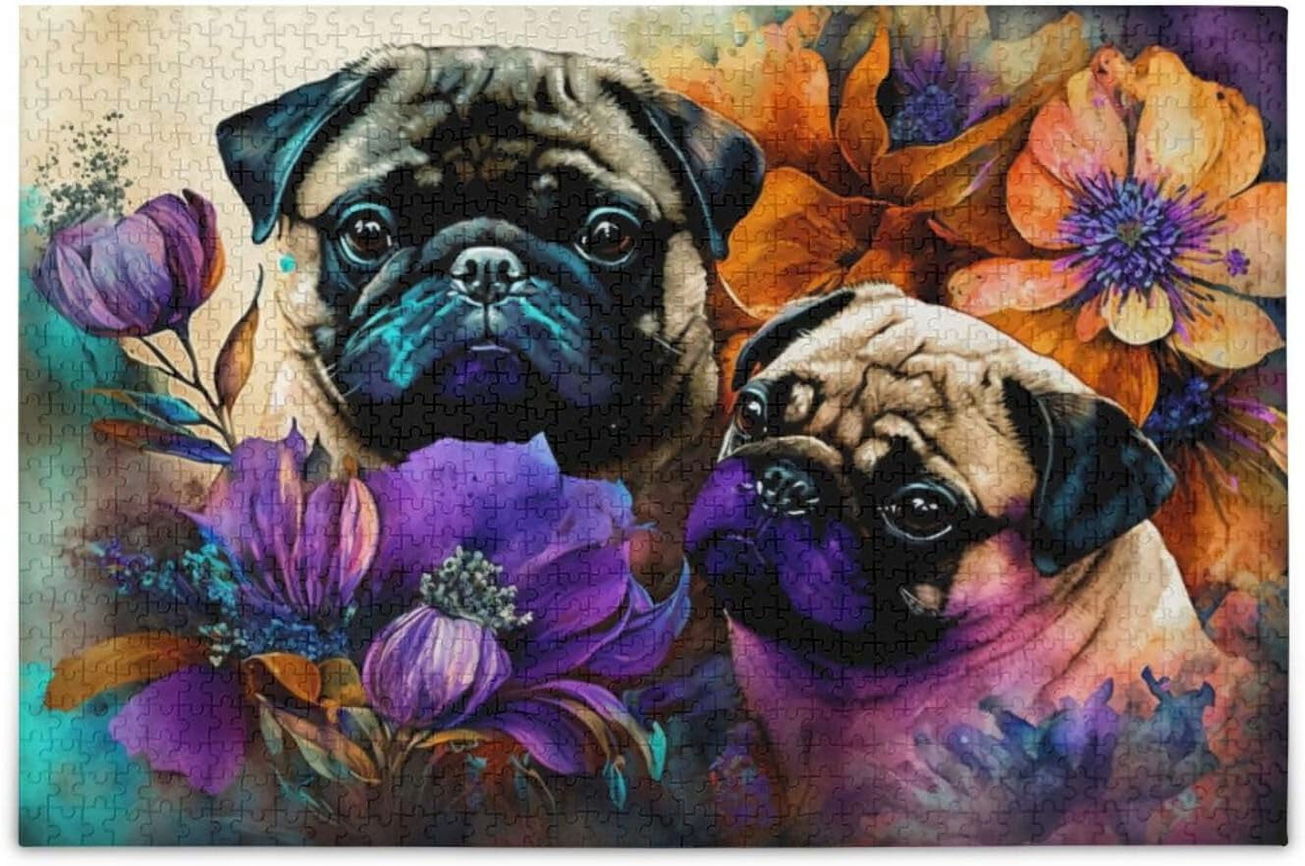 Wooden Jigsaw Puzzle 500 Pieces Two Pugs Painting Print, Zigsaw with ...