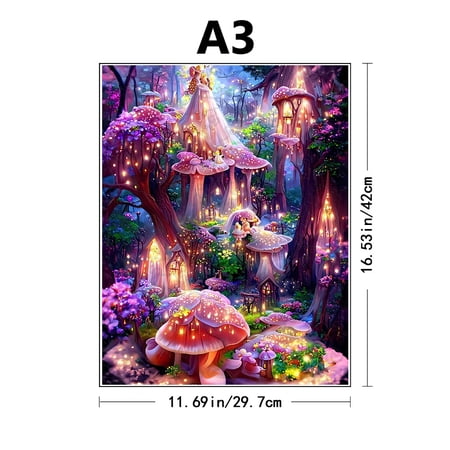 Wooden Jigsaw Puzzle, Fantasy Forest Magical Mushroom Design, A3 Size 5A Difficulty with Unique Animal Shaped Pieces, Challenging Puzzle Gift for Adults & Kids