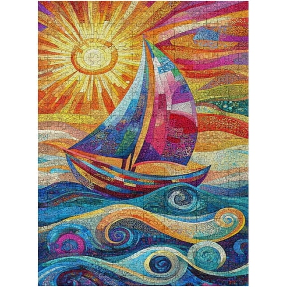 Wooden Jigsaw Puzzle for Adults - Colorful Painting of Sailboat | Nautical Theme & Coastal Home Decor 1000 Pieces