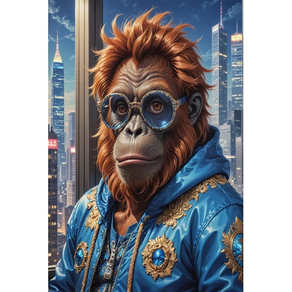 Wooden Jigsaw Puzzles for Adults 300 Piece Anthropomorphic Orangutan Wearing Blue Tinted Glasses Challenging Family Leisure Toys Difficult Game Artistic Diy Puzzles for School Supplies
