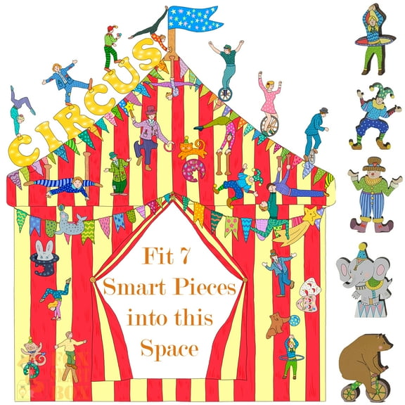Wooden Jigsaw Puzzles for Adults - Uniquely Shaped Pieces - made in USA by FoxSmartBox - Smart Puzzle with Smart Pieces - 152 Puzzle Pieces + 7 Smart Pieces - Circus