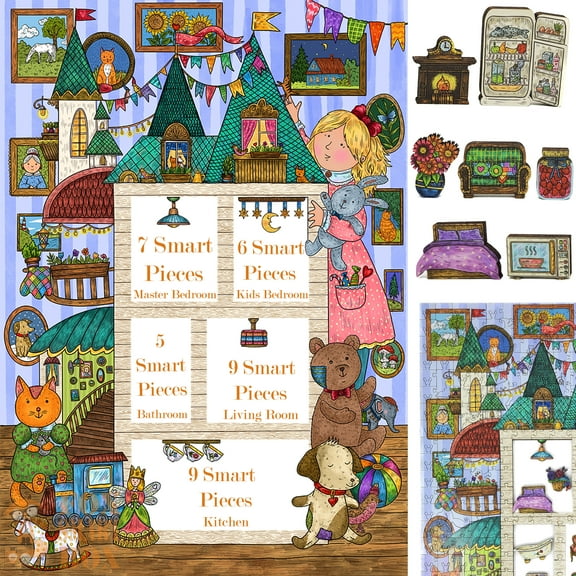 Wooden Jigsaw Puzzles for Adults - Uniquely Shaped Pieces - made in USA by FoxSmartBox - Smart Puzzle with Smart Pieces - 330 Puzzle Pieces + 36 Smart Pieces - Amusing House