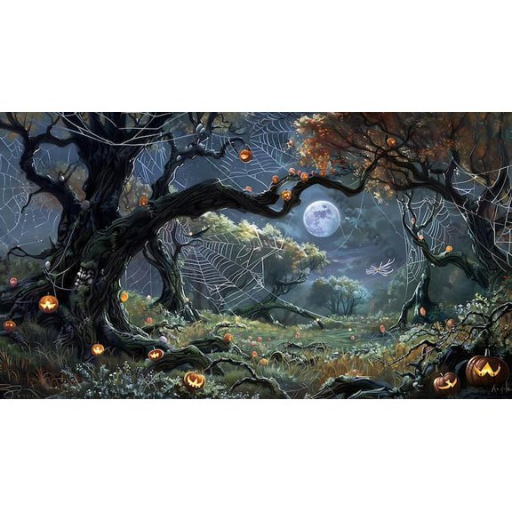 Wooden Jigsaw Puzzles Puzzle Adult Unique Shape Advanced Spider Web is Surrounded by A Tree and Has Full Moon for Family 1000 Pieces