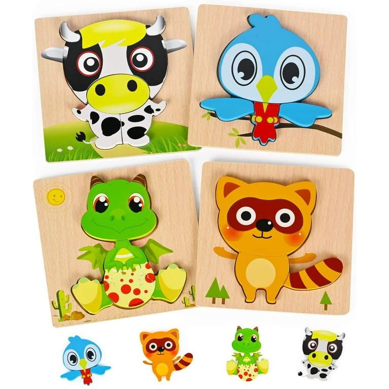 Wooden Jigsaw Puzzles for Toddlers, 4 Pack Vehicle Puzzles for 3 4