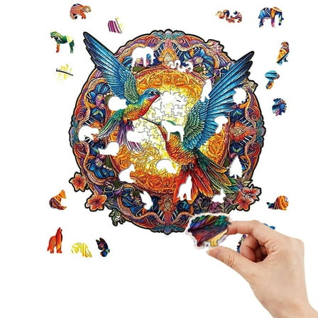 Wooden Jigsaw Puzzles-Wooden Puzzle Adult Unique Shape Advanced Hummingbird Wooden Jigsaw Puzzle for Adult, Family Puzzles
