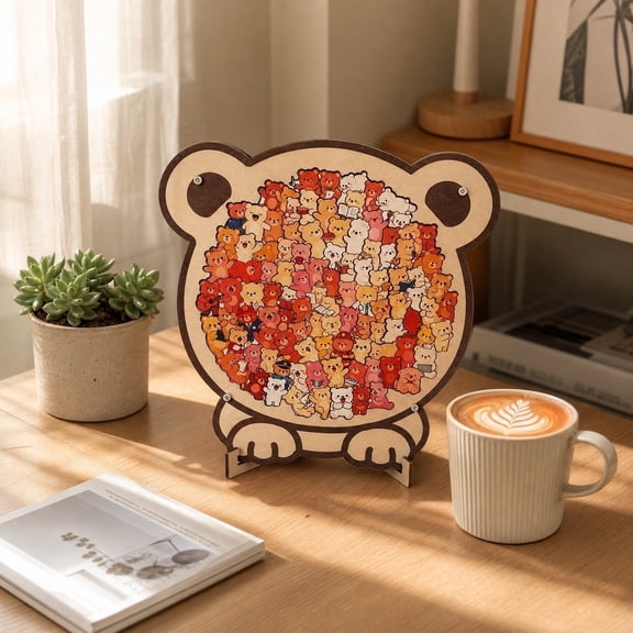 Wooden Jigsaw Puzzles, Wooden Puzzles for Adults, Unique Puzzles for Adults, Puzzles for Adults, 9X8 Inch Cute Bear Shaped Animal Jigsaw with Stand for Tabletop Display and Home