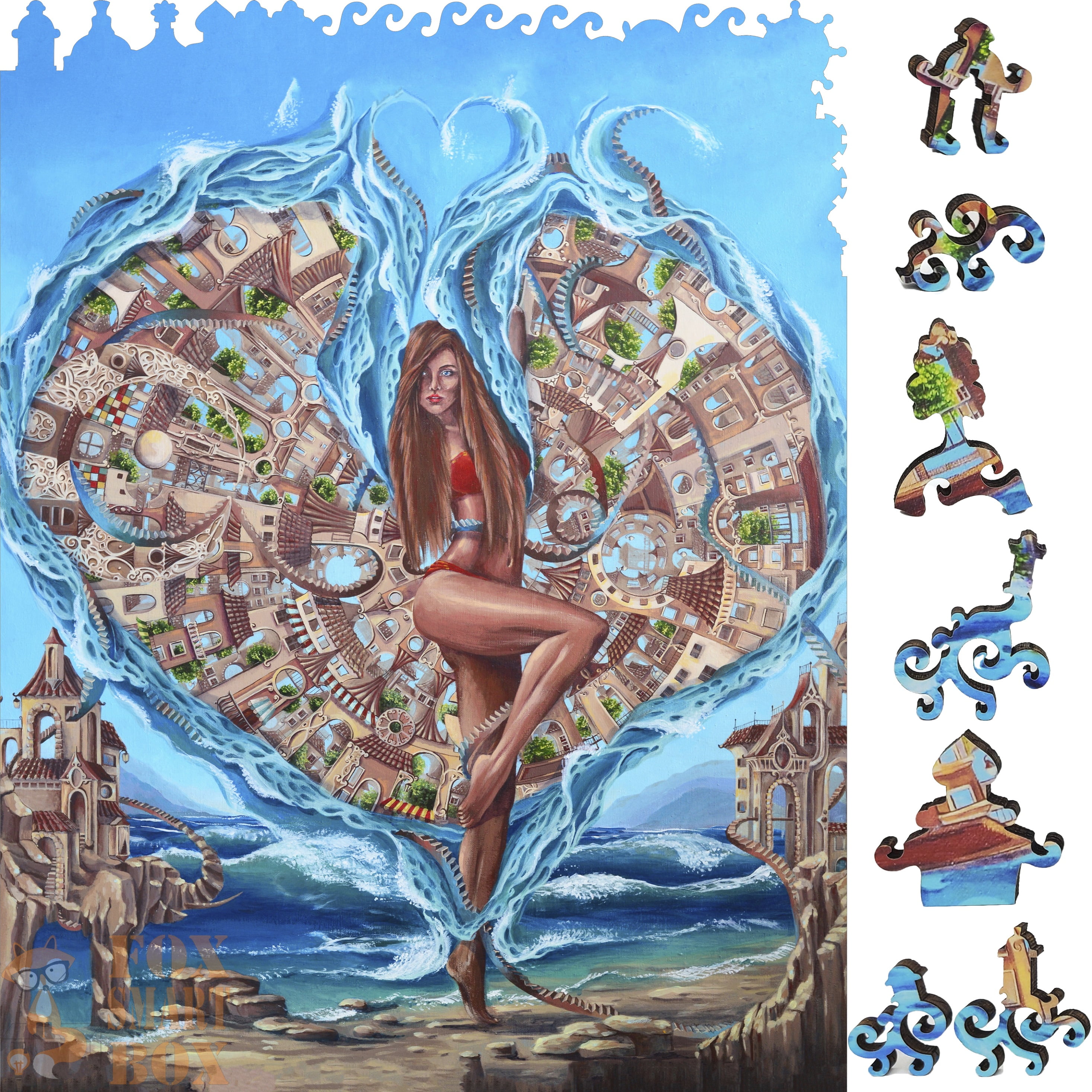Wooden Jigsaw Puzzles for Adults - Uniquely Shaped Pieces - made in USA by FoxSmartBox - 340 Pieces - Sea Harmony