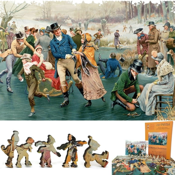 Wooden Jigsaw Puzzles for Adults - Uniquely Shaped Pieces - made in USA by FoxSmartBox - 510 Pieces - A Merry Christmas