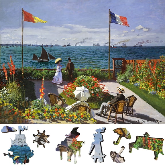 Wooden Jigsaw Puzzles for Adults - Uniquely Shaped Pieces - made in the USA by FoxSmartBox - 205 Pieces - The Garden at Sainte-Adresse