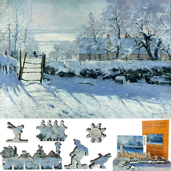 Wooden Jigsaw Puzzles for Adults - Uniquely Shaped Pieces - made in the USA by FoxSmartBox - 210 Pieces - The Magpie
