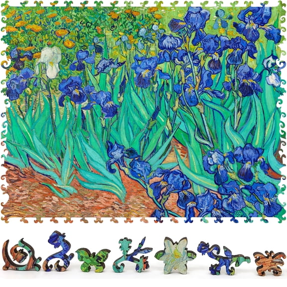 Wooden Jigsaw Puzzles for Adults - Uniquely Shaped Pieces - made in the USA by FoxSmartBox - 290 Pieces - Irises
