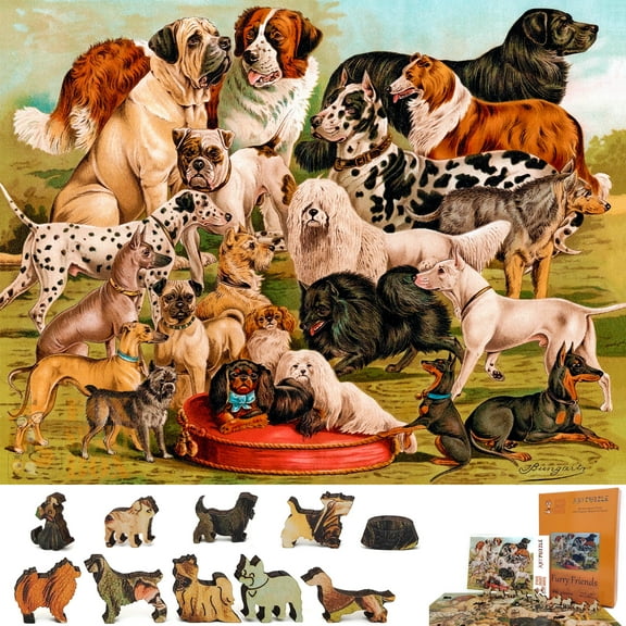 Wooden Jigsaw Puzzles for Adults - Uniquely Shaped Pieces - made in the USA by FoxSmartBox - 306 Pieces - Furry Friends