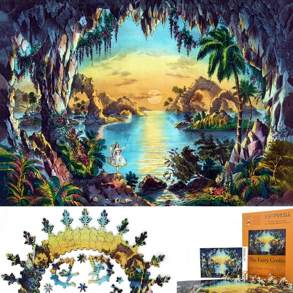 Wooden Jigsaw Puzzles for Adults - Uniquely Shaped Pieces - made in the USA by FoxSmartBox - 430 Pieces - The Fairy Grotto