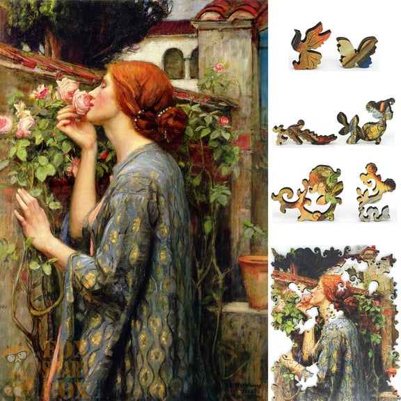 Wooden Jigsaw Puzzles for Adults with Uniquely Shaped Pieces - made in USA by FoxSmartBox - 200 Pieces - The Soul of the Rose