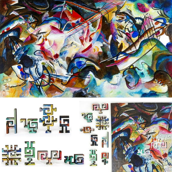 Wooden Jigsaw Puzzles for Adults with Uniquely Shaped Pieces - made in USA by FoxSmartBox - 300 Pieces - Challenge. Composition VI