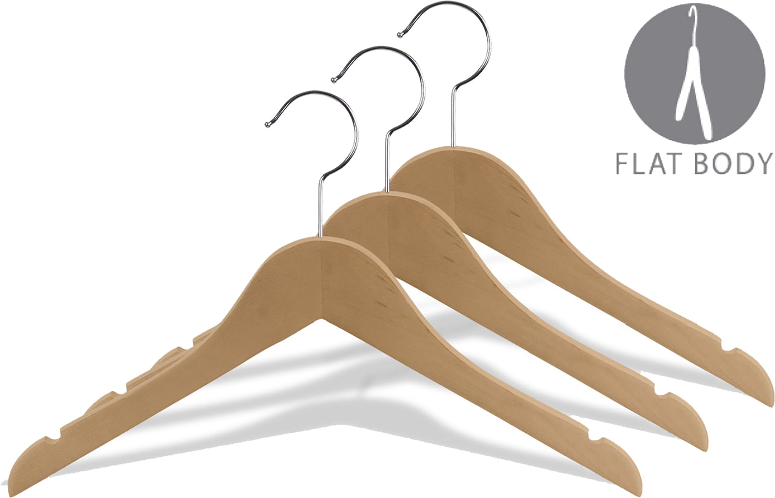 Wooden Junior Top Hanger, Box of 25 Flat 14 inch Space Saving Wood