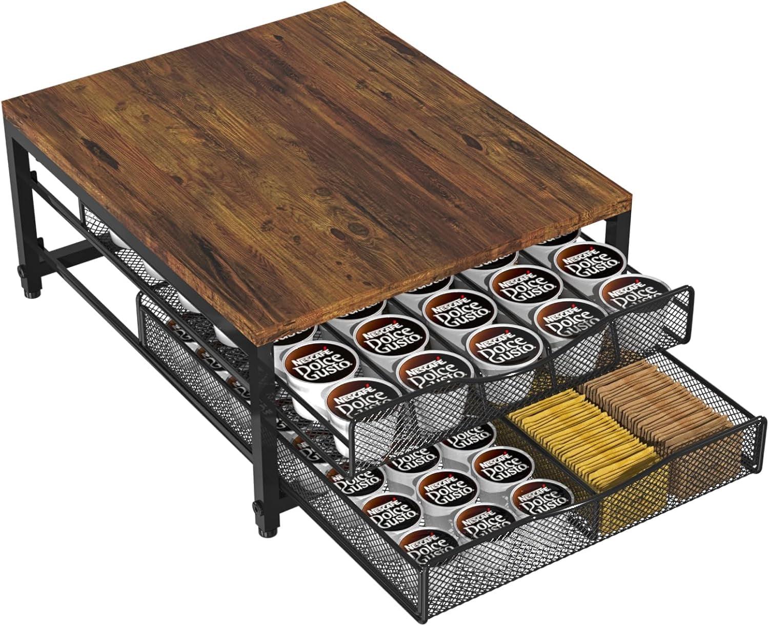 "Wooden K-Cup Holder for Coffee Pods – Large Capacity Countertop Organizer with Sliding Drawer – Fits Keurig Pods, Perfect for Kitchen, Office, or Coffee Station"