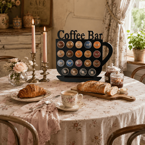 Wooden K Cup Holder for Countertop, Coffee Bar Pod Organizer Holds 19 K-Cups, Kitchen Coffee Station Decor for Home & Office