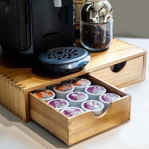 Wooden K Cup Organizer Coffee Pod Storage Box, 30 Pod Capacity, Coffee Pods and Tea Organizer Holder, K Pod Drawer Coffee Maker Machine Stand, Organizador De Cafe, Kcup Drawer Organizer Under Brewer